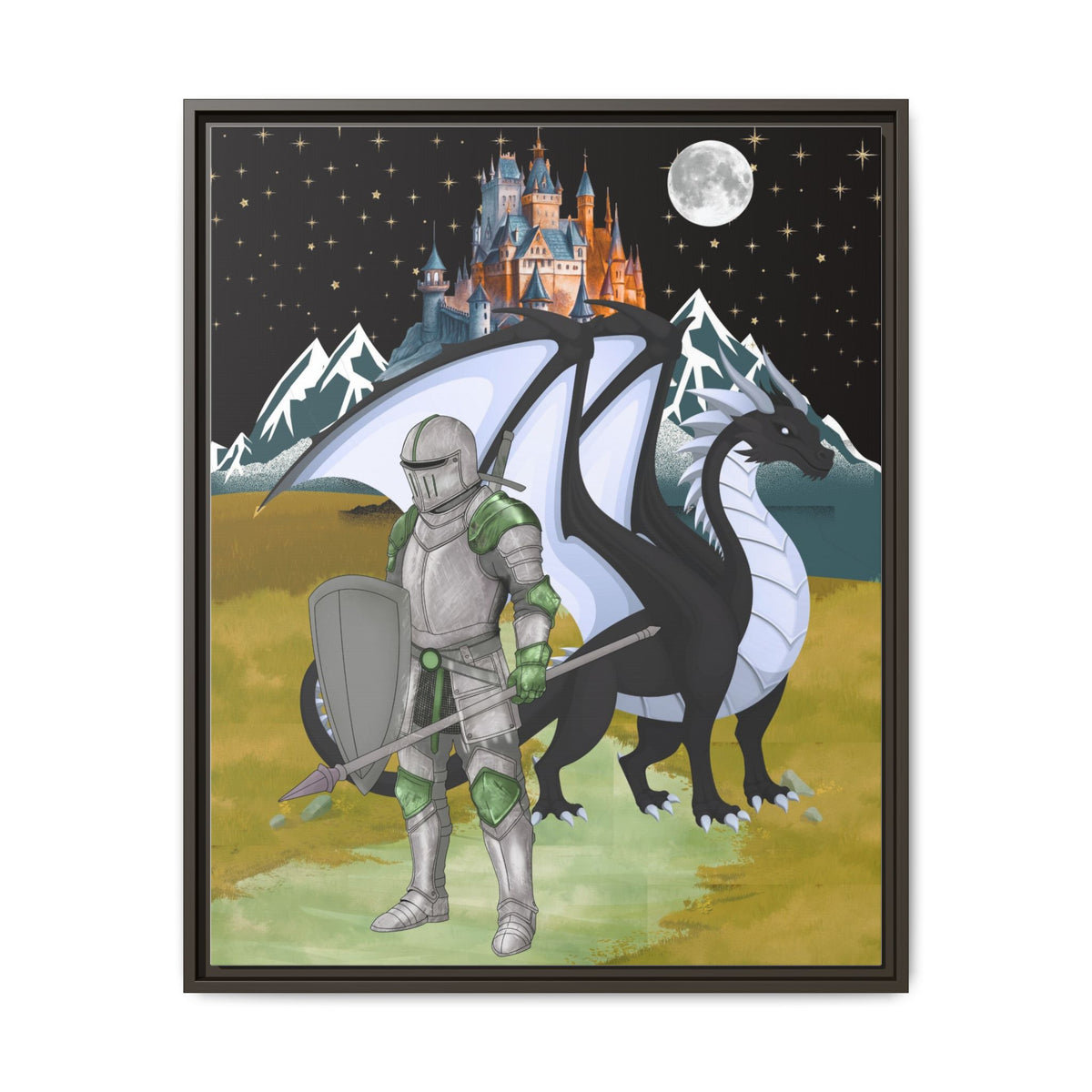Framed Matte Canvas - Knight and Dragon Fantasy Art Printify
