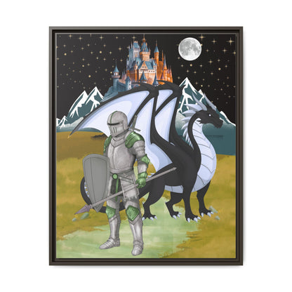 Framed Matte Canvas - Knight and Dragon Fantasy Art