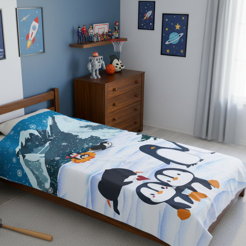 Artic Penguins Themed Plush Blanket - Cozy Home Decor Printify