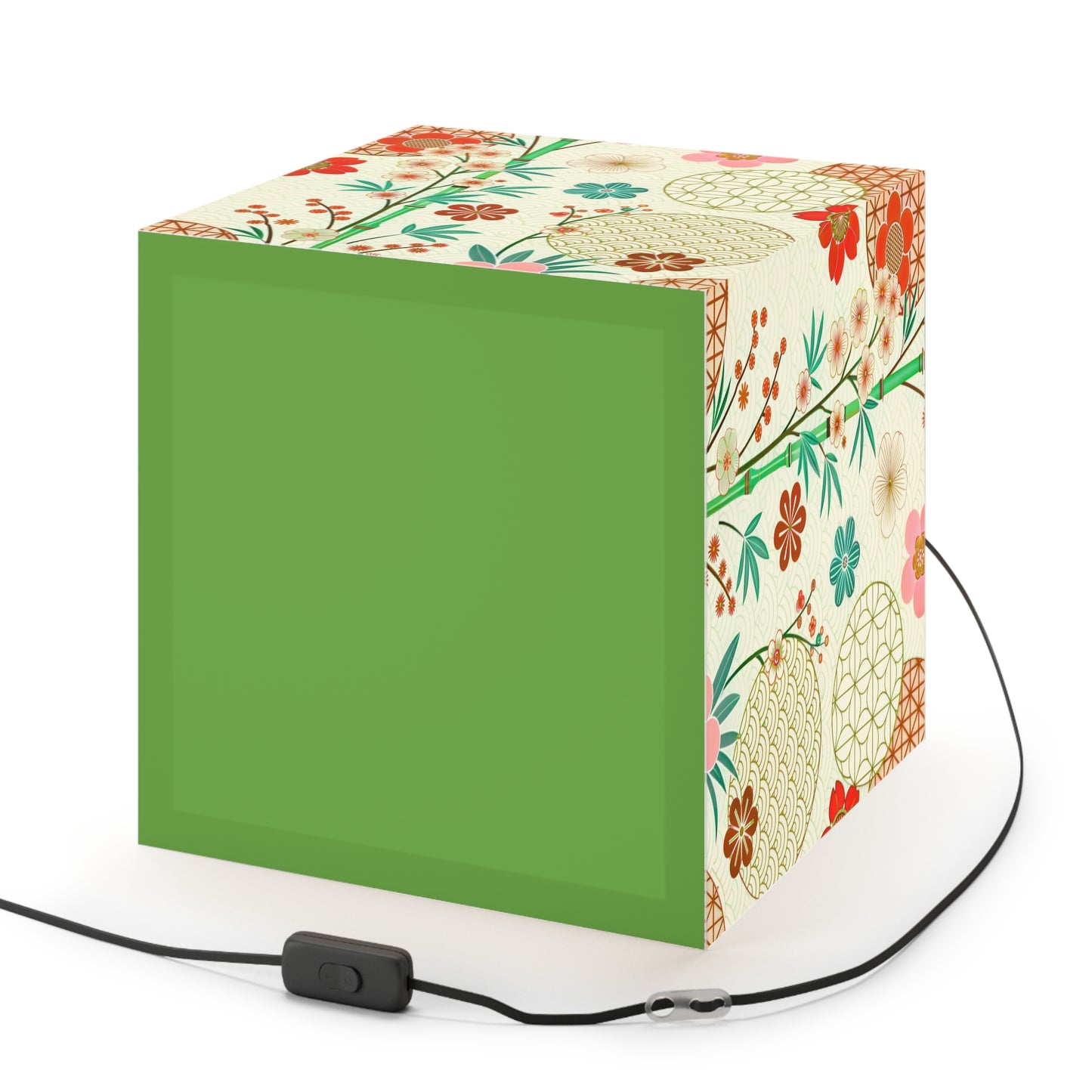 Japanese Floral Cube Lamp — Vintage Sakura Pattern Light Cube