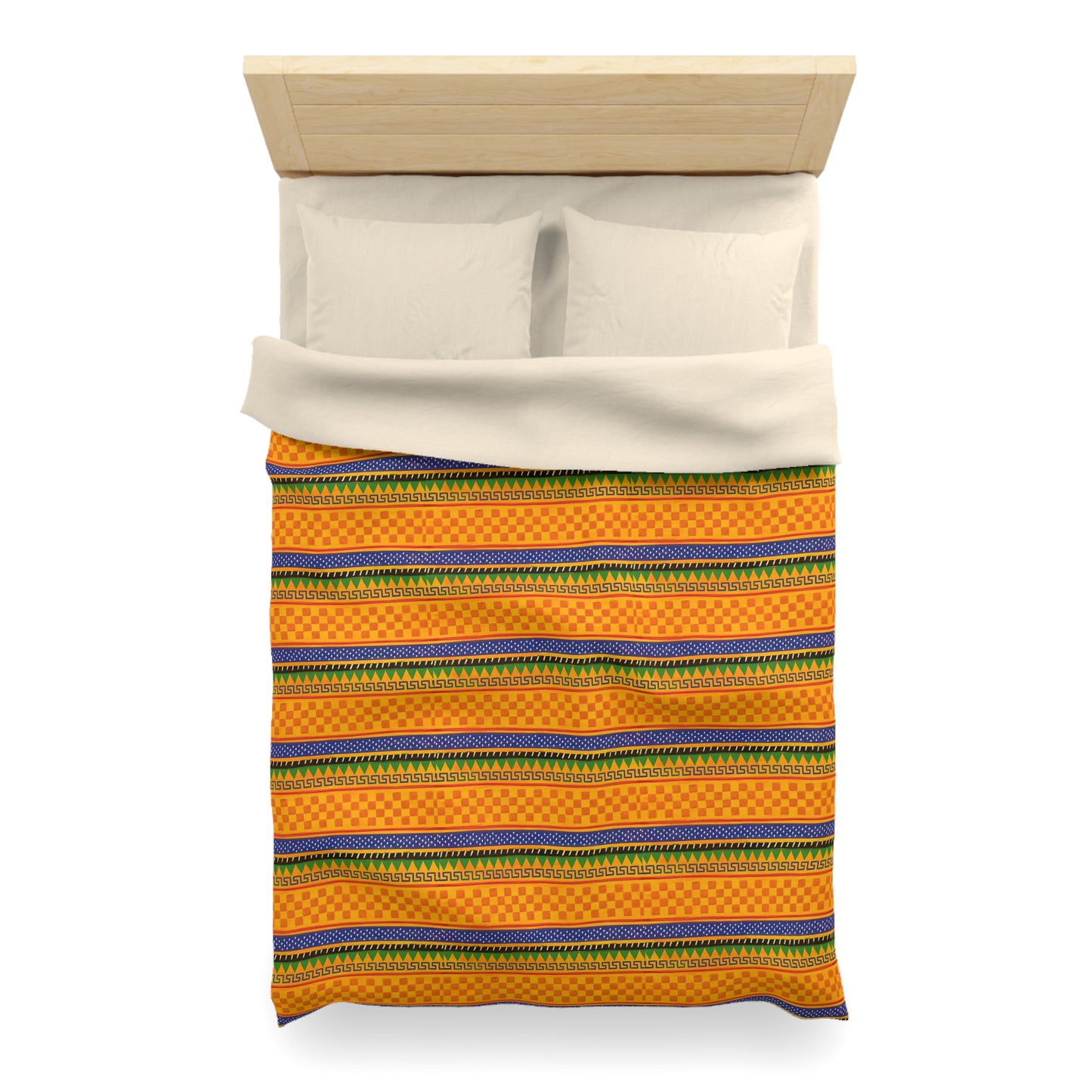Striped Tribal Pattern Duvet Cover — Boho Orange Microfiber Bedding