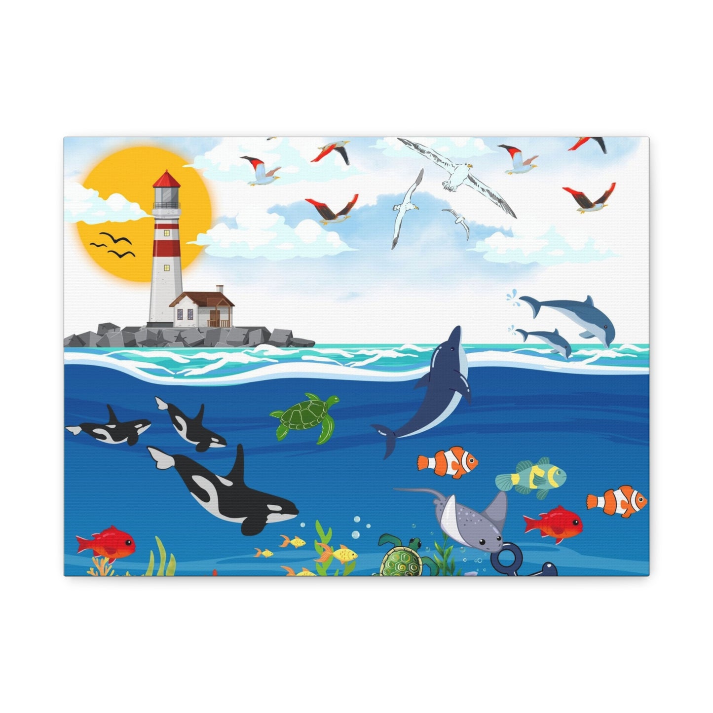 Ocean Symphony Canvas Gallery Wraps, Aquatic Wall Art, Orca Dolphin Decor