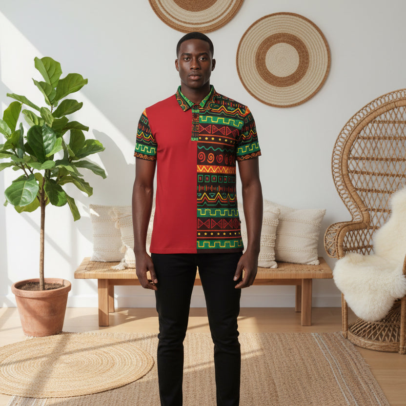 Unisex African Print Polo Shirt — Bold Kente-Inspired Pattern Printify