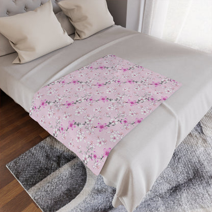 Floral Pink Cherry Blossom Minky Blanket