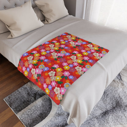 Floral Fiesta Minky Blanket — Bright Retro Flower Pattern, Cozy Throw for Living Room & Kids