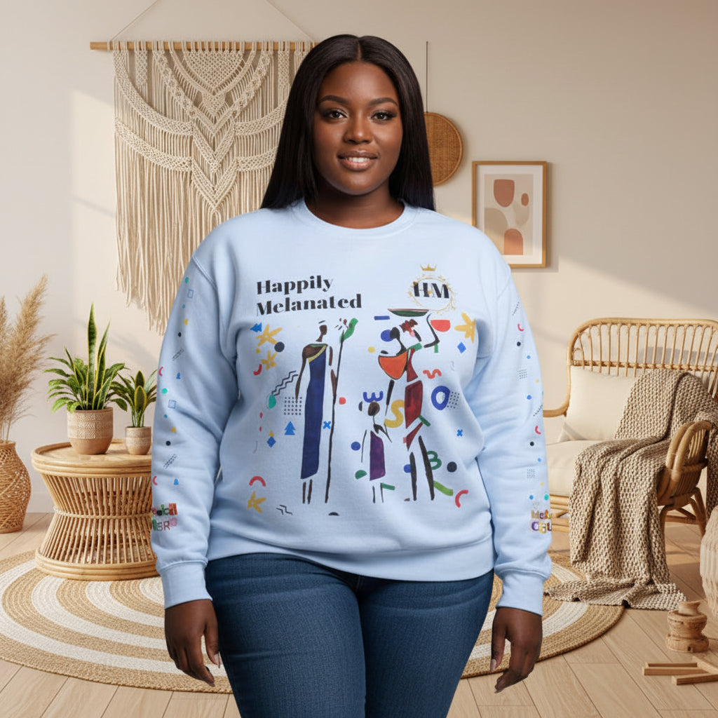 Bold Ethnic Unisex Light Weight Crewneck, Hand-drawn Tribal Family Doodle Design Printify