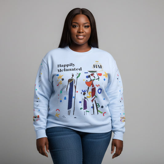 Bold Ethnic Unisex Light Weight Crewneck, Hand-drawn Tribal Family Doodle Design