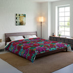 Floral Bohemian Comforter — Vibrant Red & Teal Patterned Bedding Printify