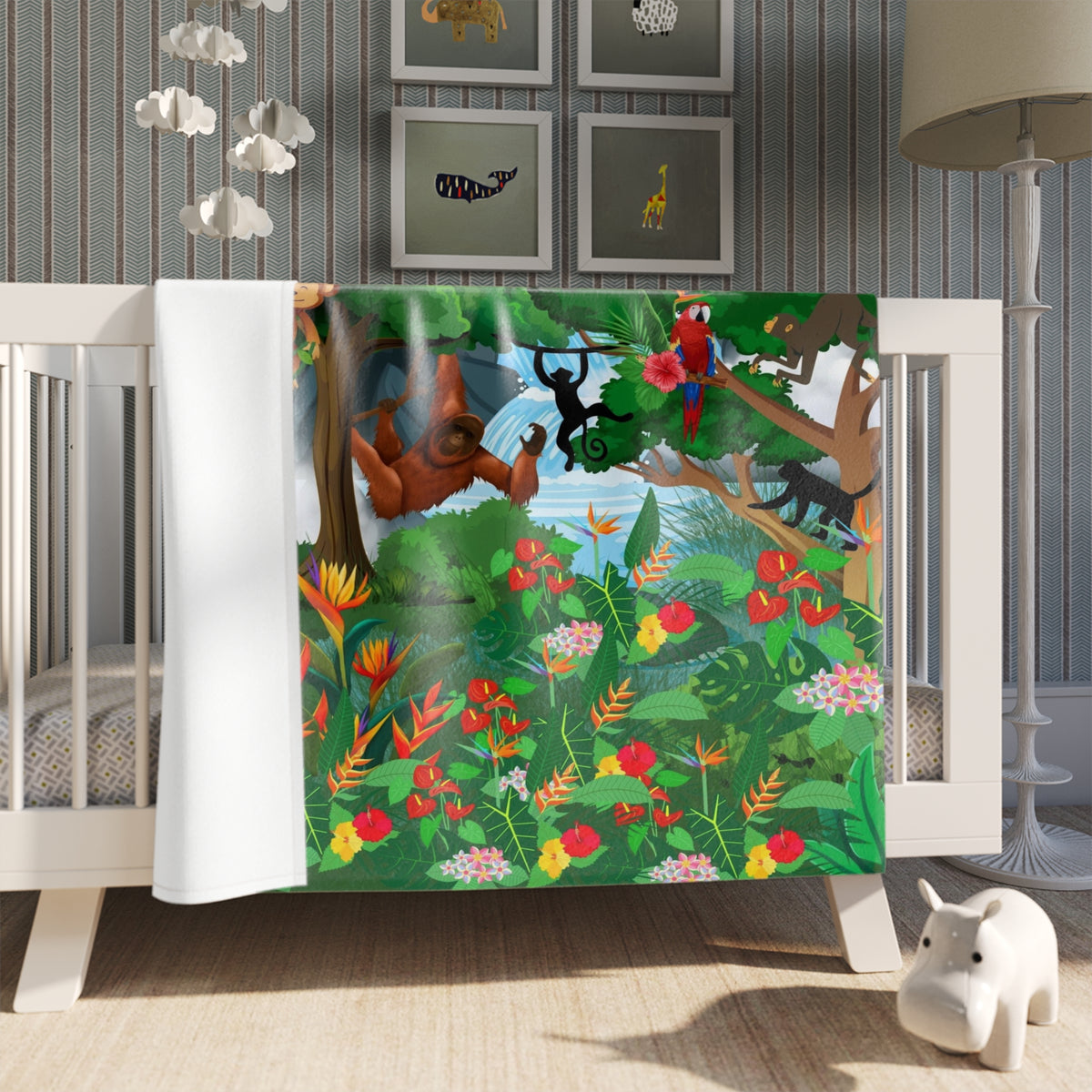 Vibrant Jungle Throw Blanket, Cozy Home Decor, Kids Room Accessory Printify