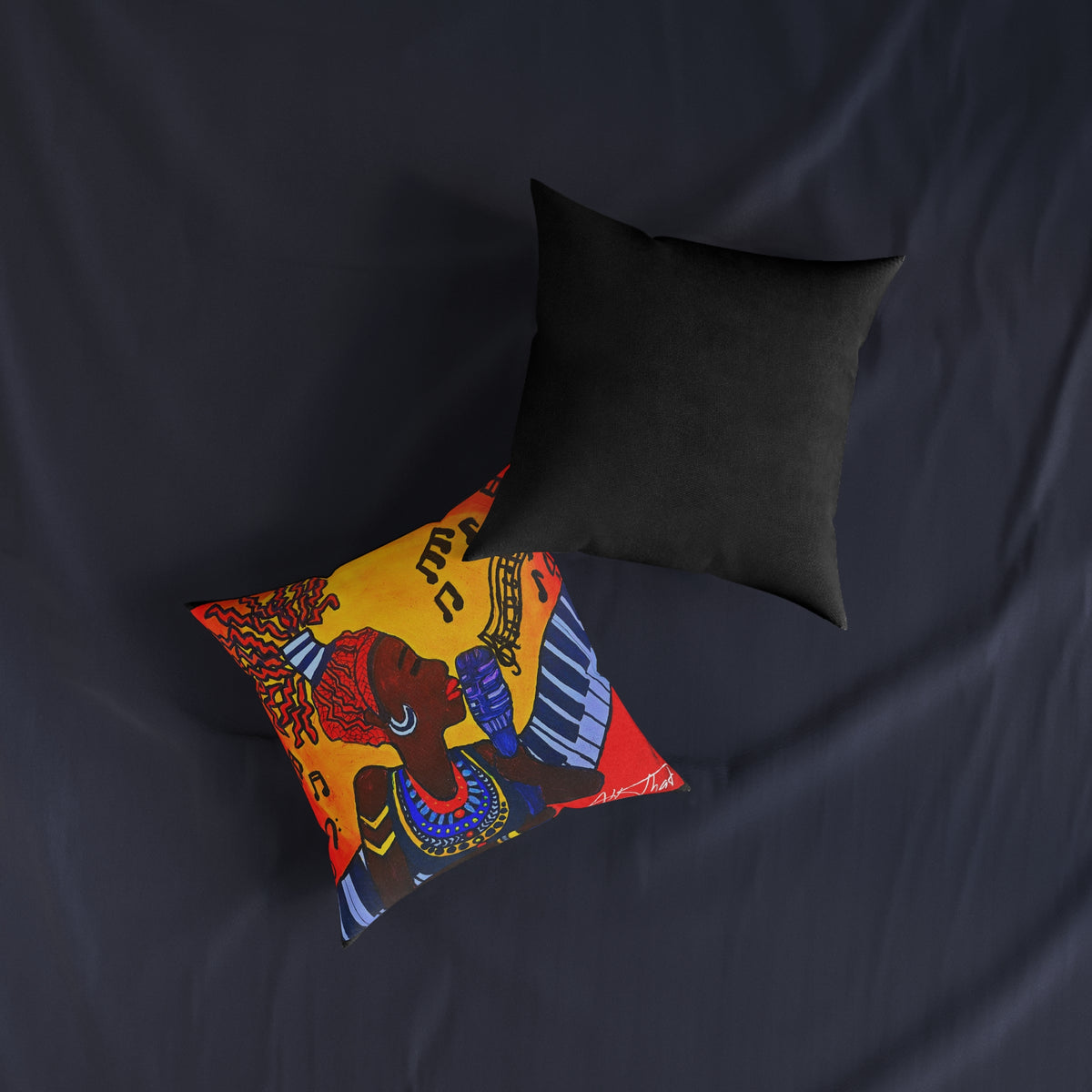 Musical Vibes Square Pillow | Colorful African American Art | Home Decor & Gifts Printify
