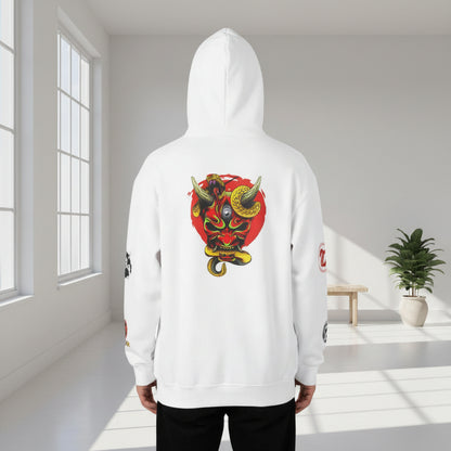 Samurai Menpo Art Hoodie, Japanese Ninja Graphic Unisex Sweatshirt, Warrior Theme Pullover