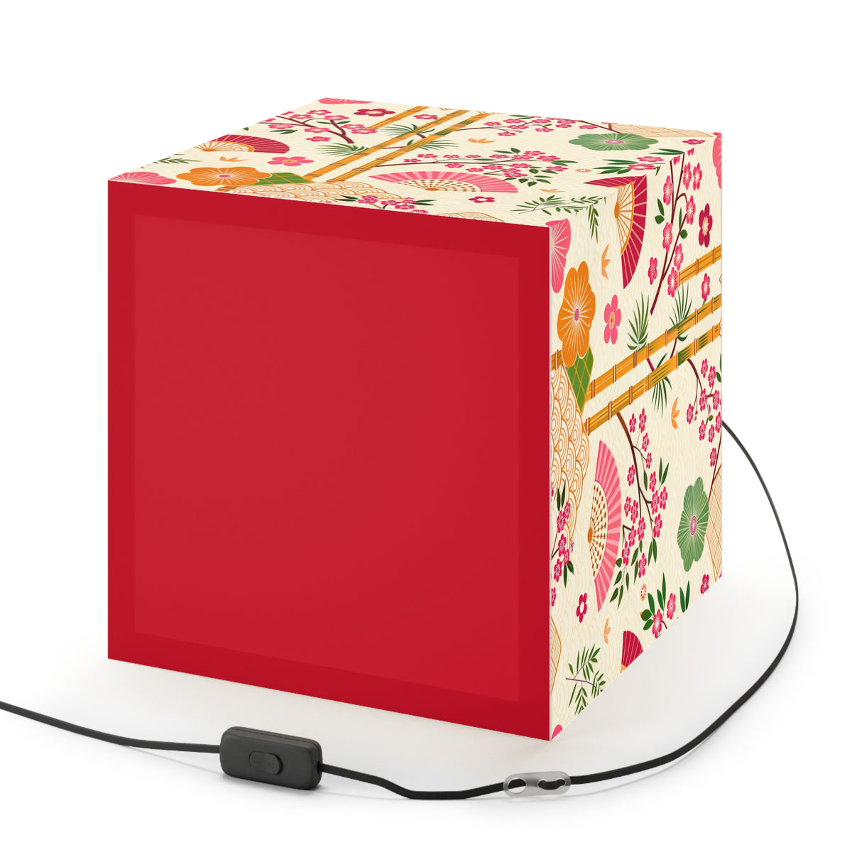 Japanese Floral Cube Lamp — Sakura Fans & Bamboo Light Cube Printify