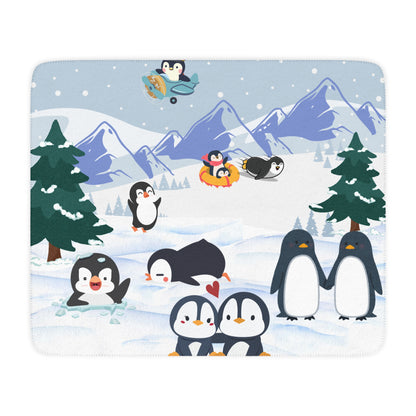 Cozy Penguin Sherpa Blanket, Cute Throw for Winter, Penguin Lovers Gift, Snuggle Blanket