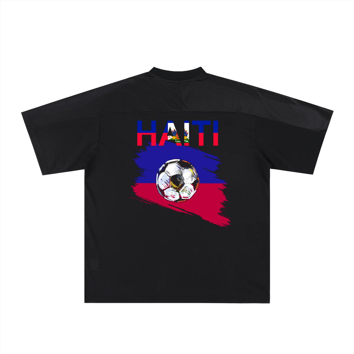 Oversized Unisex V-Neck Soccer Jersey Featuring a Haiti Flag-Inspired Mesh Design