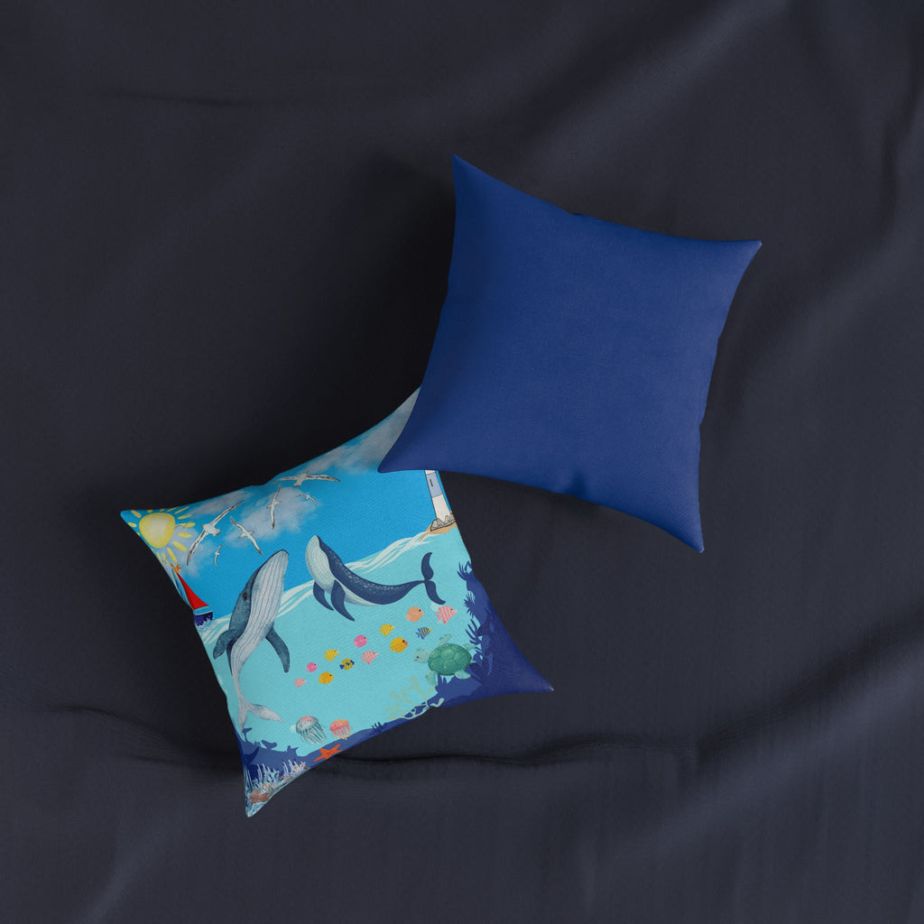 Whale Adventure Square Pillow – Coastal Home Decor Printify