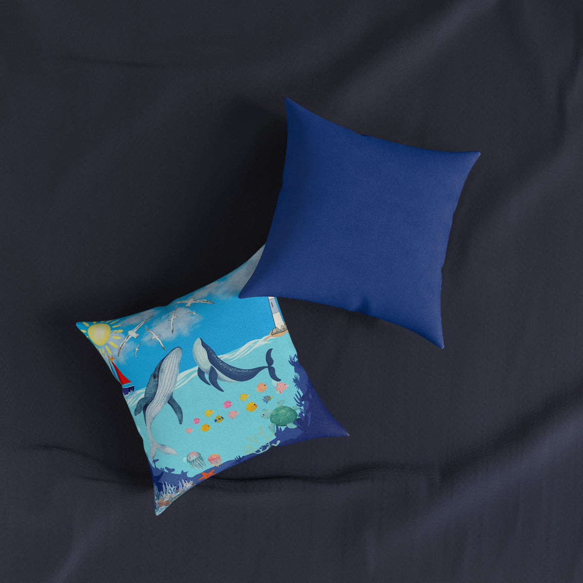 Whale Adventure Square Pillow – Coastal Home Decor Printify