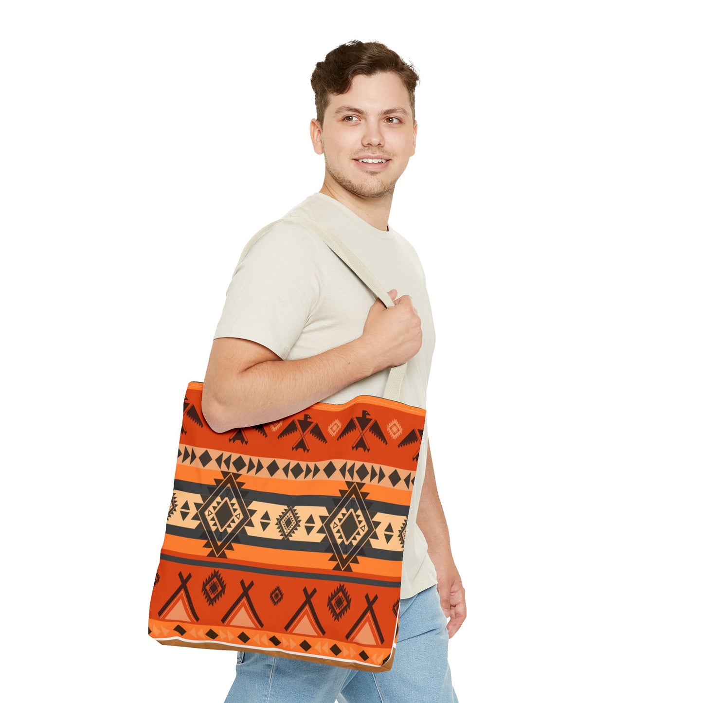 Southwestern Aztec Pattern Tote Bag — Orange Tribal All-Over Print