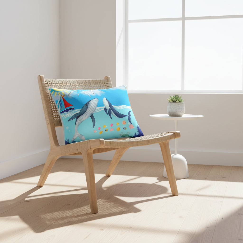 Whale Watching Lumbar Pillow - Coastal Decor for Beach Lovers Printify