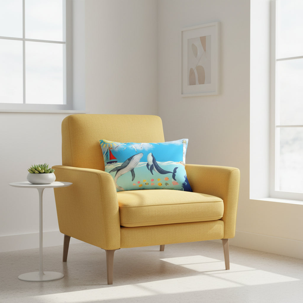 Whale Watching Lumbar Pillow - Coastal Decor for Beach Lovers