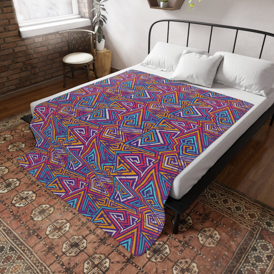 Colorful Geometric Plush Fleece Blanket | Cozy Home Decor, Gift for Her, Vibrant Throw