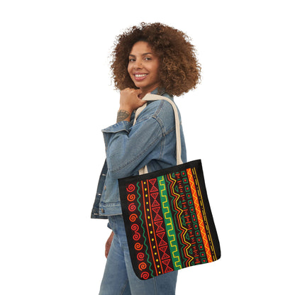 Afrocentric Pattern Canvas Tote — Colorful Tribal Stripe Beach & Market Bag
