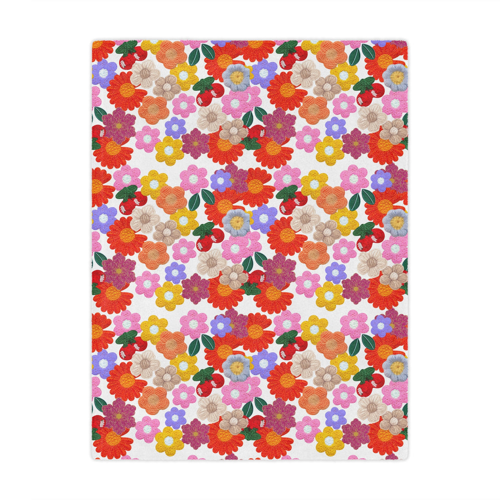 Floral Fiesta Minky Blanket — Bright Retro Flower Pattern, Cozy Throw for Living Room & Kids Printify