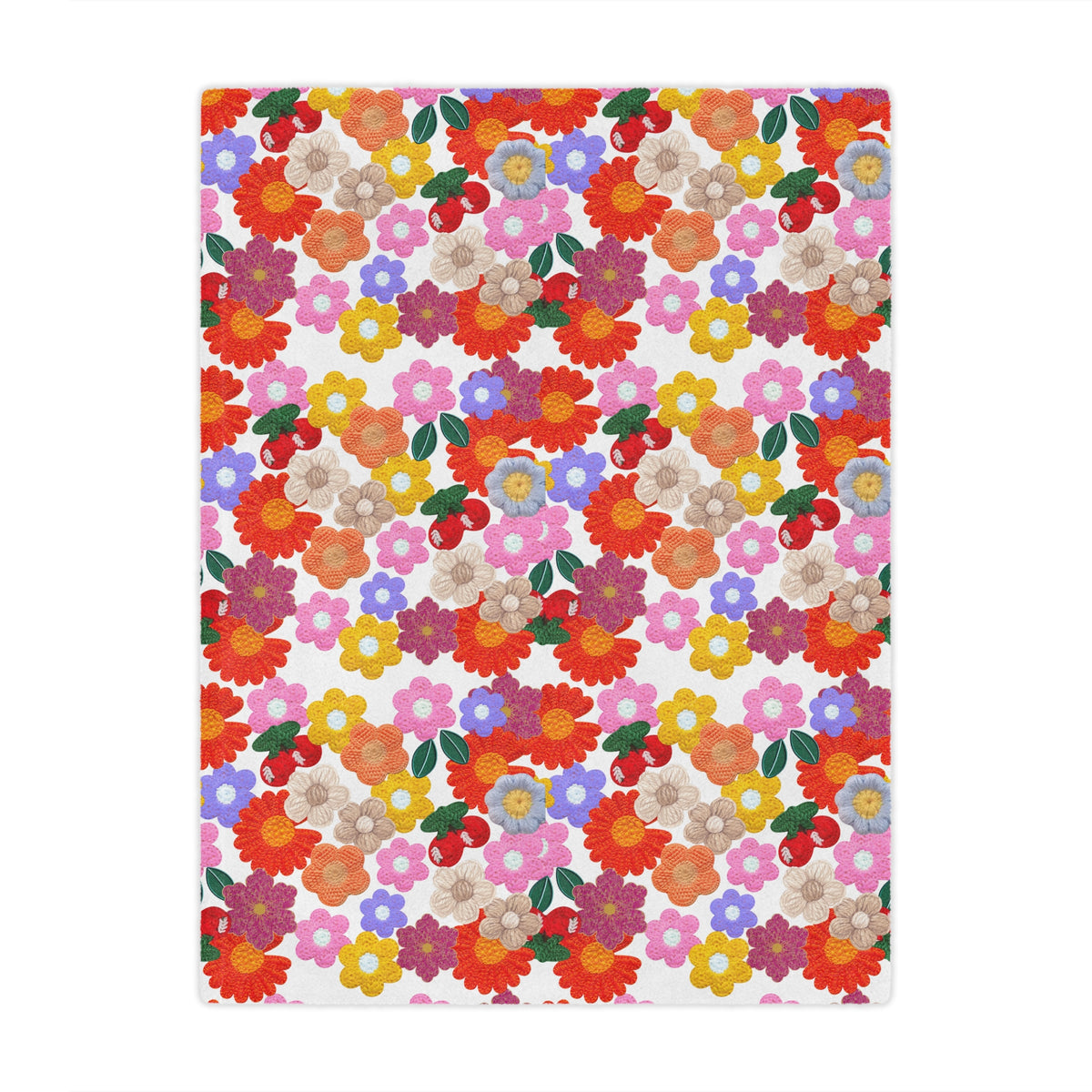 Floral Fiesta Minky Blanket — Bright Retro Flower Pattern, Cozy Throw for Living Room & Kids Printify
