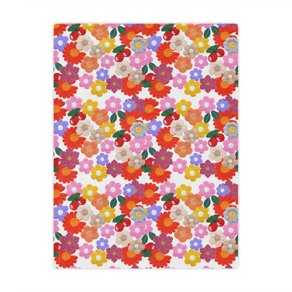 Floral Fiesta Minky Blanket — Bright Retro Flower Pattern, Cozy Throw for Living Room & Kids