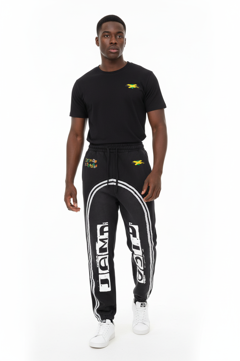 Jamaica Flag Themed Sun Fade Contrast Tape Fleece Jogged Sweatpants