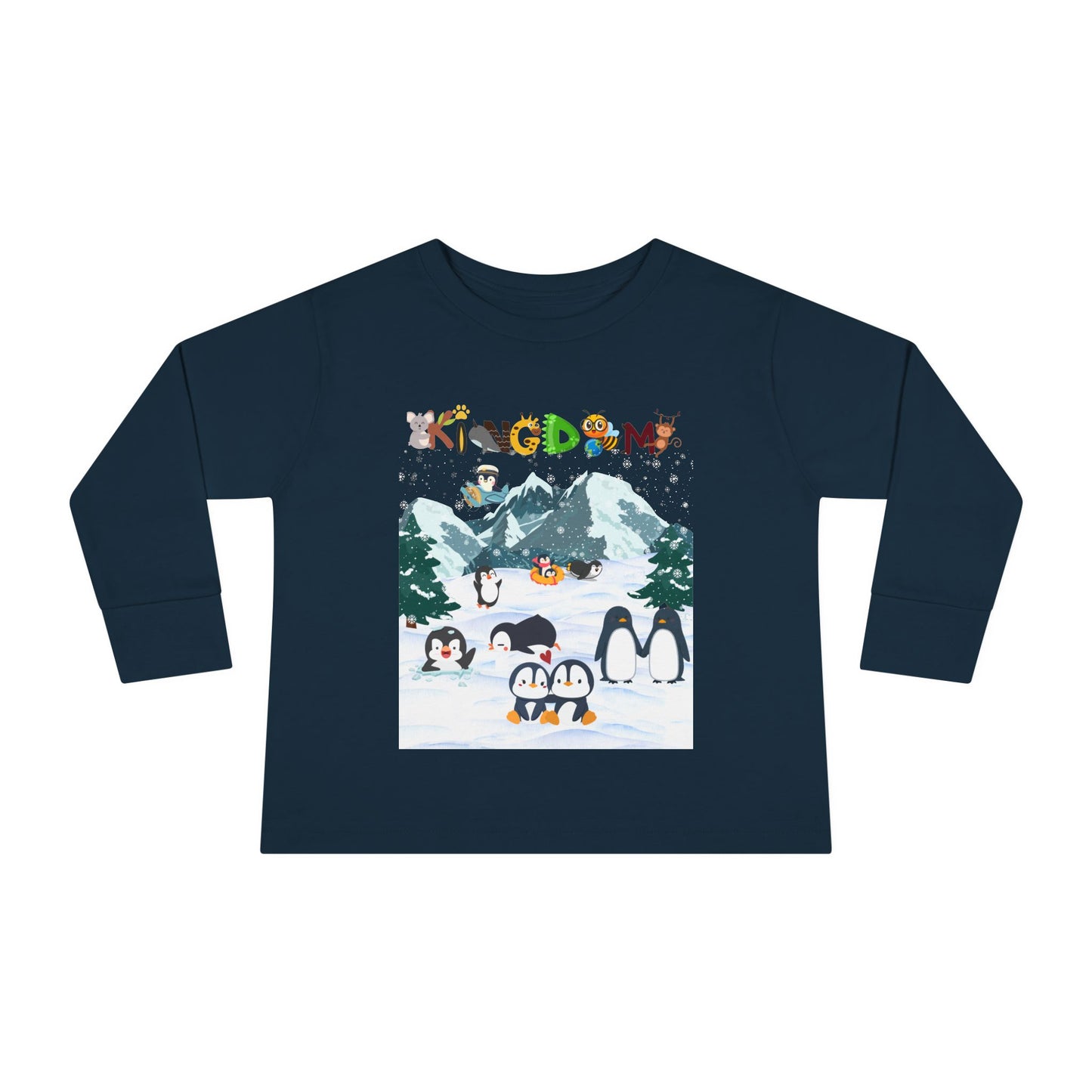 Graphic Penguin Toddler Long Sleeve Tee - Cute Animal Print Shirt for Kids, Winter Theme