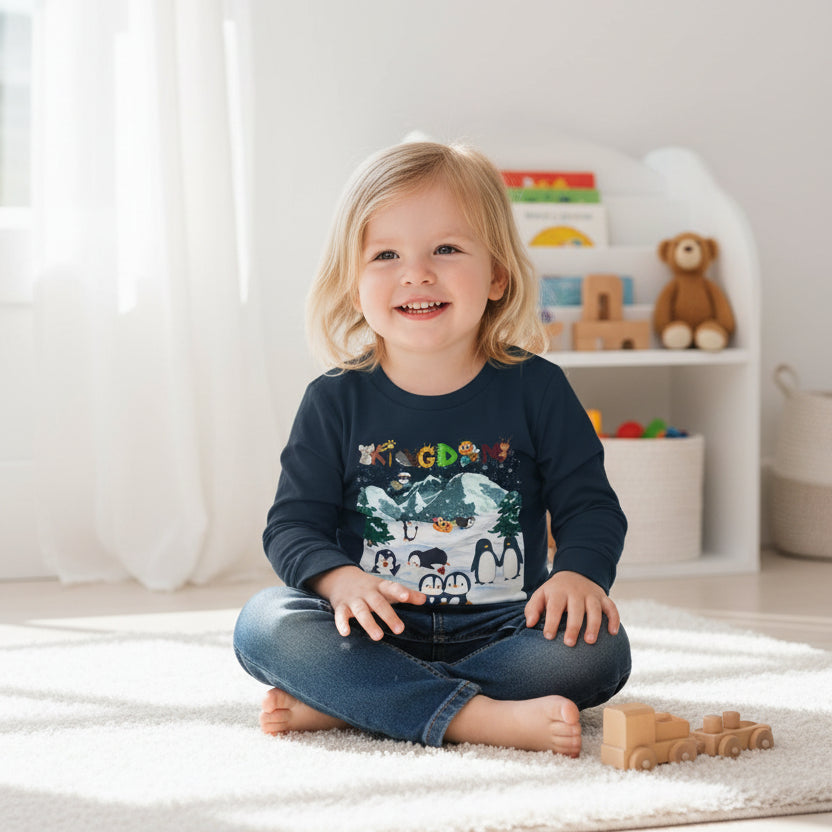 Graphic Penguin Toddler Long Sleeve Tee - Cute Animal Print Shirt for Kids, Winter Theme Printify