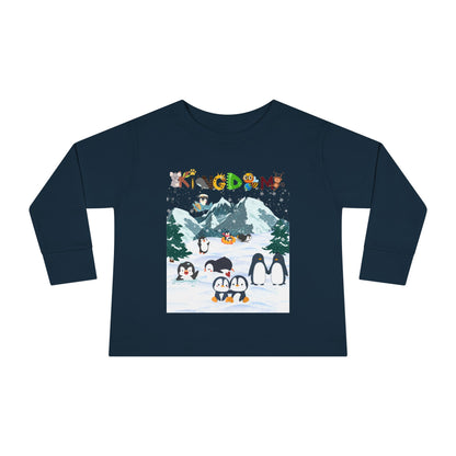 Graphic Penguin Toddler Long Sleeve Tee - Cute Animal Print Shirt for Kids, Winter Theme