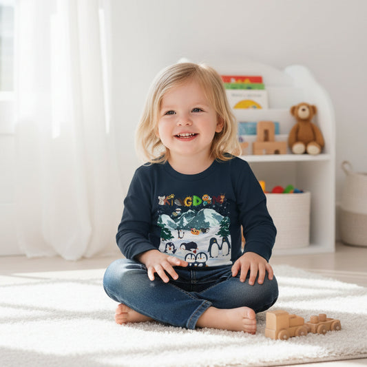 Graphic Penguin Toddler Long Sleeve Tee - Cute Animal Print Shirt for Kids, Winter Theme