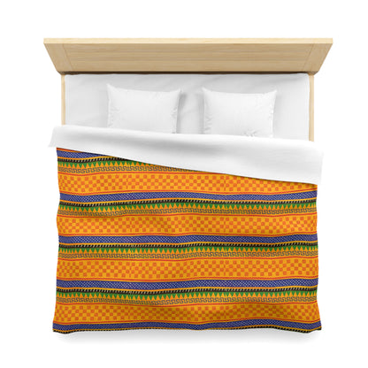 Striped Tribal Pattern Duvet Cover — Boho Orange Microfiber Bedding