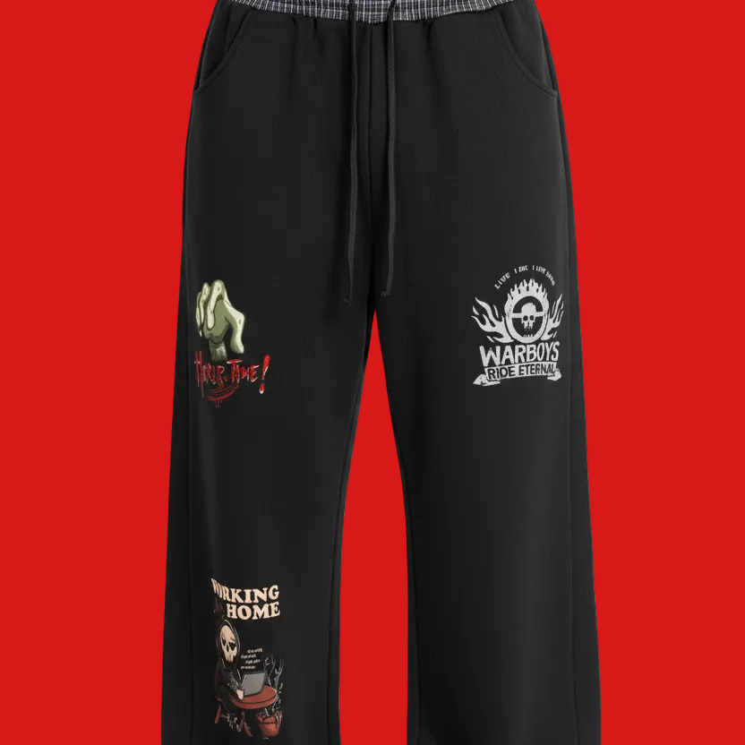 Goth Theme Graphic Unisex Plaid Waistband Barrel Sweatpants
