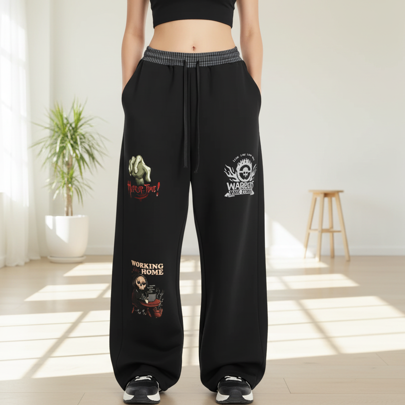 Goth Theme Graphic Unisex Plaid Waistband Barrel Sweatpants
