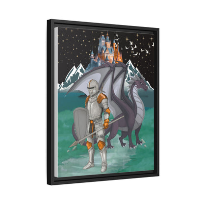Knight and Dragon Fantasy Art, Framed Matte Canvas