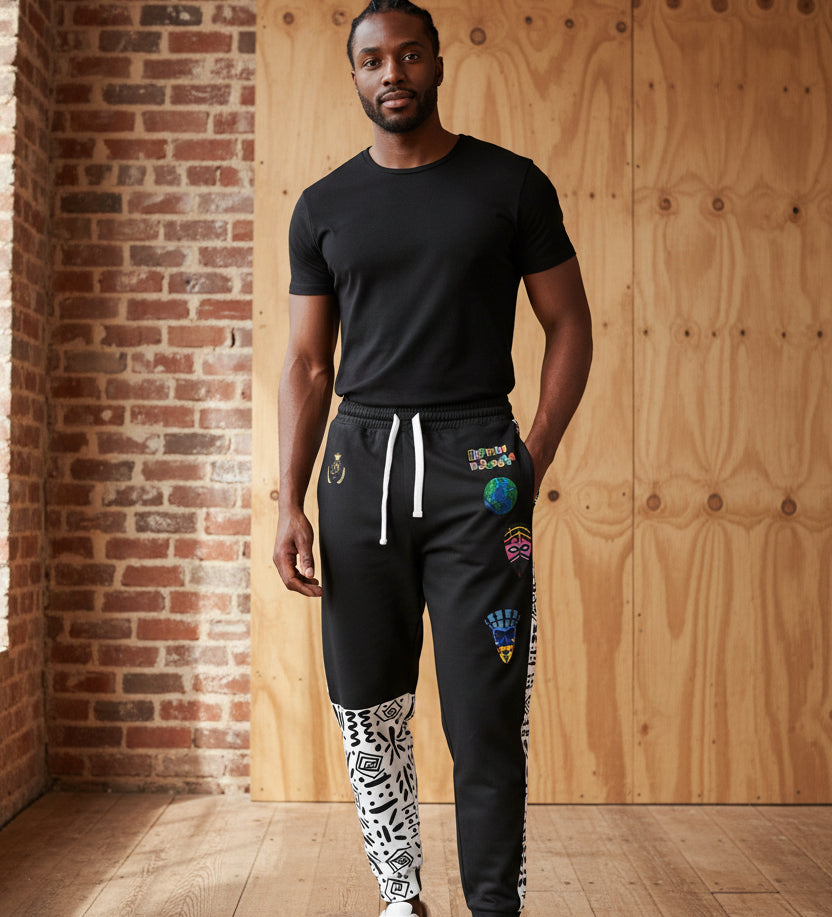 Handcrafted Afro Music Cartoon Art Athletic Joggers, Unisex Sweatpants Printify