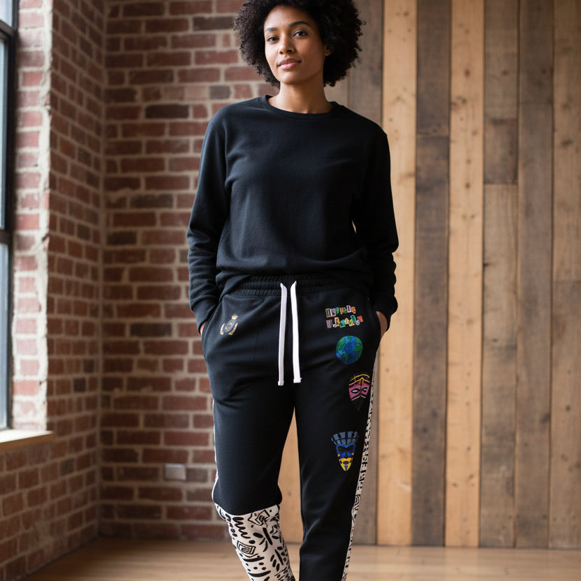 Handcrafted Afro Music Cartoon Art Athletic Joggers, Unisex Sweatpants Printify