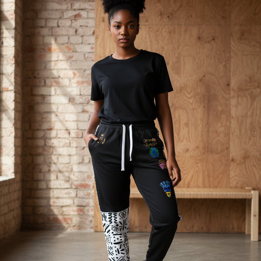 Handcrafted Afro Music Cartoon Art Athletic Joggers, Unisex Sweatpants Printify