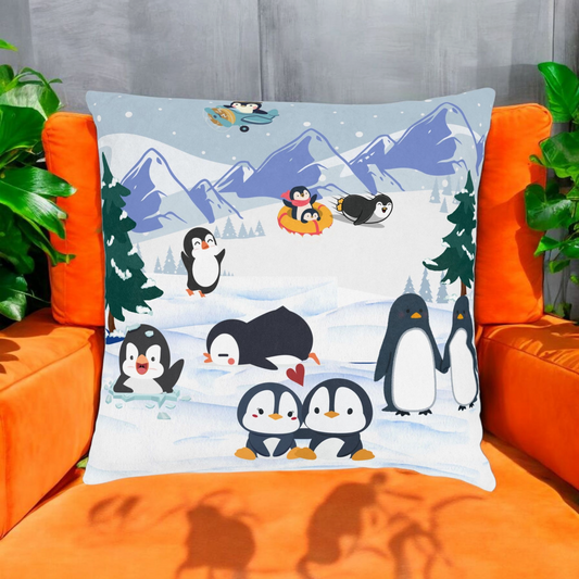 Cute Penguin Square Pillow, Cozy Winter Decor, Animal Lover Gift, Kids Room Accent