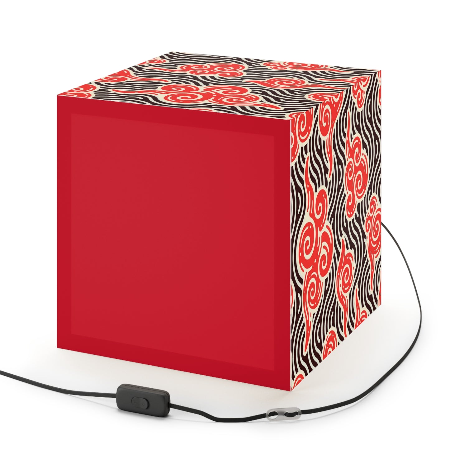 Japanese Wave Cube Lamp — Red Kumo Pattern Light
