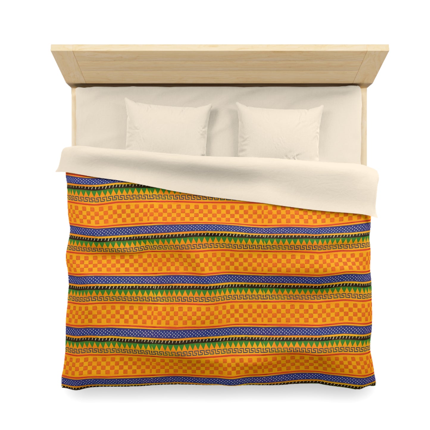 Striped Tribal Pattern Duvet Cover — Boho Orange Microfiber Bedding