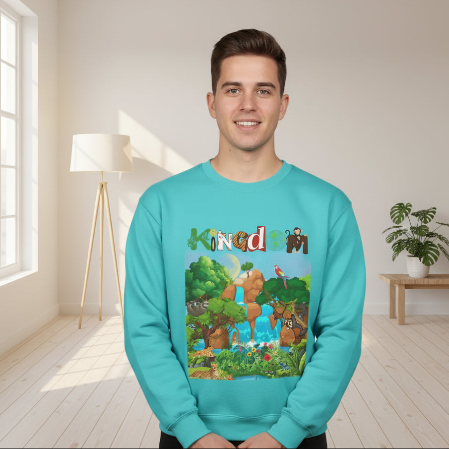 Jungle Animals Waterfall Art Sweatshirt, Animal Lover Gift, Wildlife Clothing, Rainforest Jumper Printify