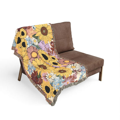 Sunflower Woven Throw Blanket — Cozy Floral Tapestry for Living Room & Gift