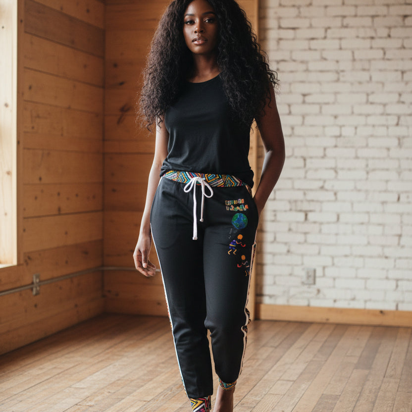 Afro-centric Musical Cartoon Illustration Athletic Joggers, Unisex Sweatpants, African Dance-Inspired Jogging Pants, Performance Gym Wear Printify
