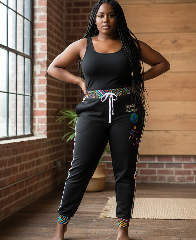 Afro-centric Musical Cartoon Illustration Athletic Joggers, Unisex Sweatpants, African Dance-Inspired Jogging Pants, Performance Gym Wear Printify