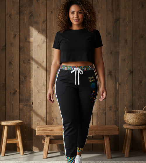 Afro-centric Musical Cartoon Illustration Athletic Joggers, Unisex Sweatpants, African Dance-Inspired Jogging Pants, Performance Gym Wear Printify