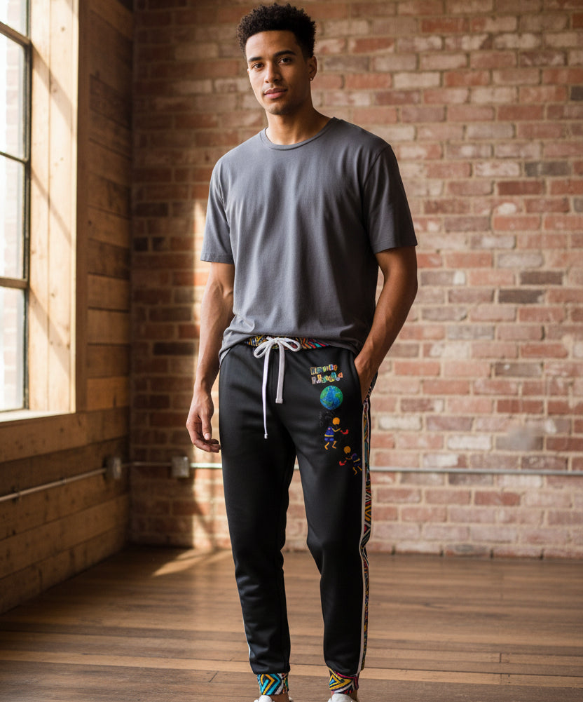 Afro-centric Musical Cartoon Illustration Athletic Joggers, Unisex Sweatpants, African Dance-Inspired Jogging Pants, Performance Gym Wear Printify