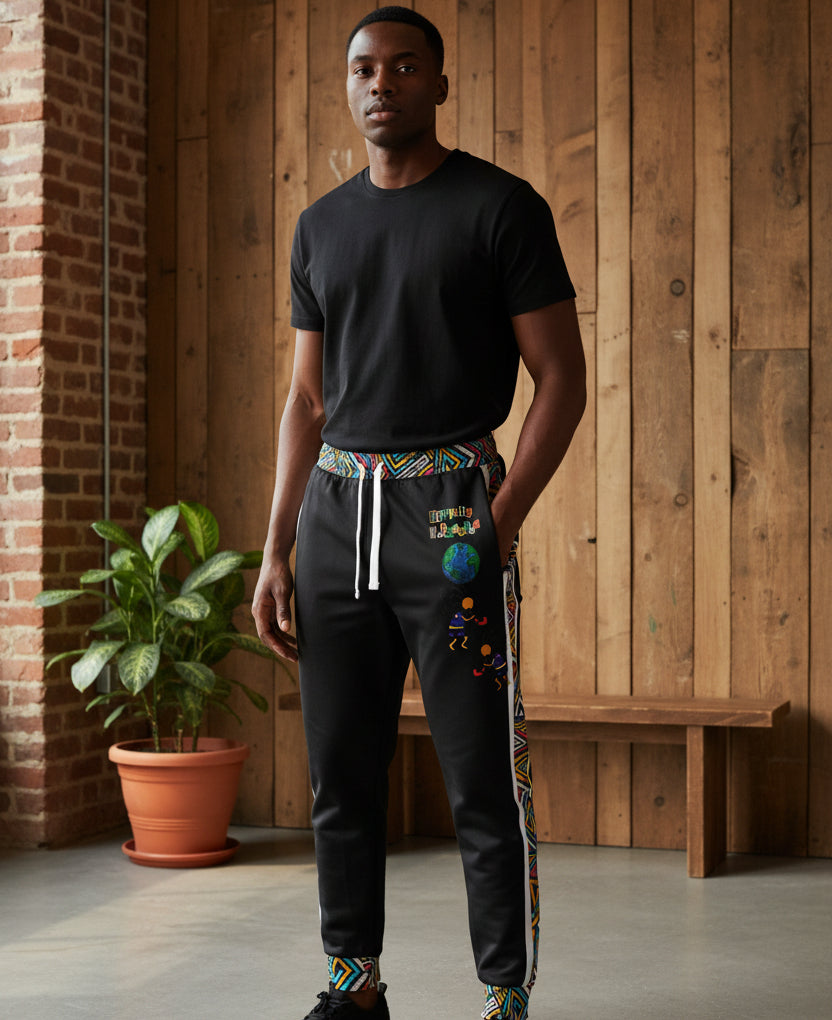 Afro-centric Musical Cartoon Illustration Athletic Joggers, Unisex Sweatpants, African Dance-Inspired Jogging Pants, Performance Gym Wear Printify